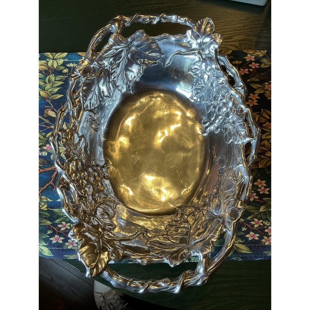 Arthur Court Designs 15" Aluminum Handled Tray w/ Grapevine Details